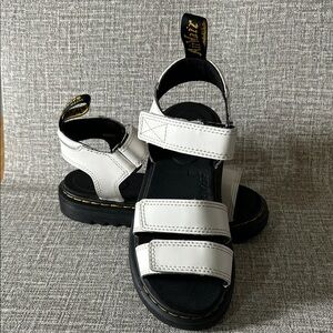 Dr. Martens Kids White Leather Velcro Sandals with Black Sole